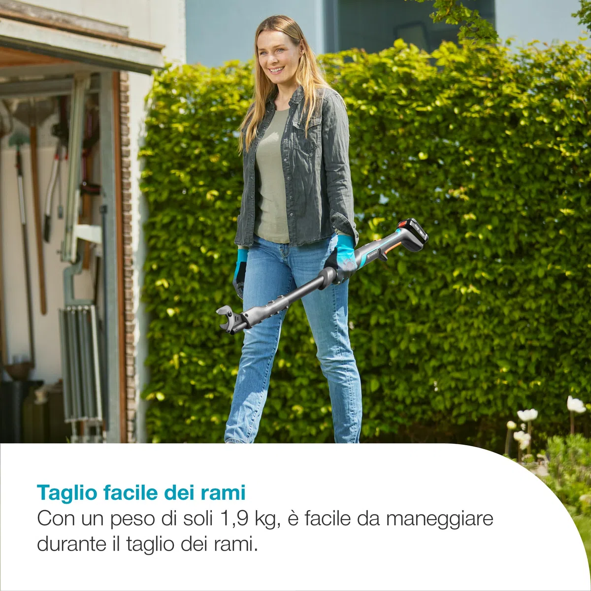 Gardena Troncarami A Batteria EasyCut 110/18V P4A Solo: Taglio senza sforzo, Fino a 2,5 m di distanza, Leggero, Lame in acciaio, Senza fili (14772-55)