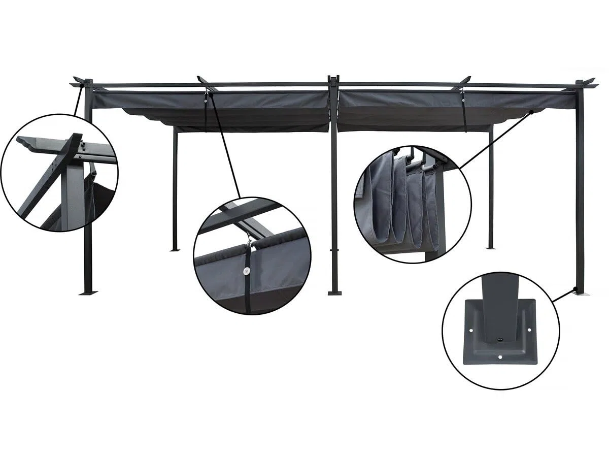 Pergola in metallo con tetto retrattile - 3 x 6 m - Antracite
