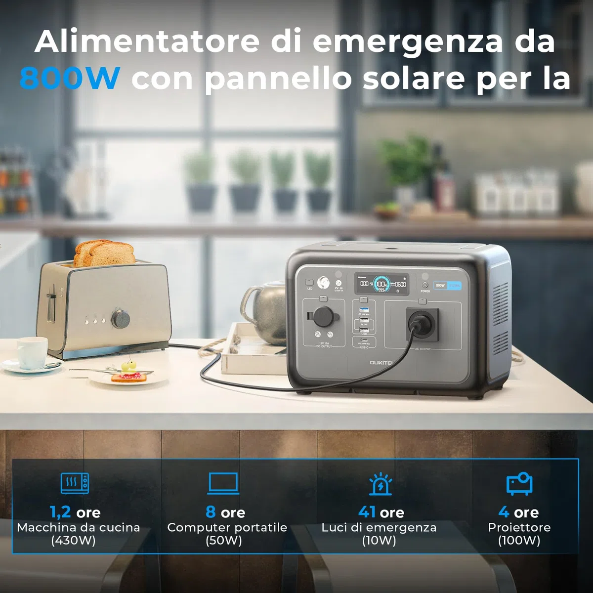 OUKITEL P800 Centrale Elettrica Portatile 800W(1600W picco), Batteria LiFePO4 512Wh, Stazione di Energia Portatile 6kg, Ricarica Rapida per Campeggio, Power Station
