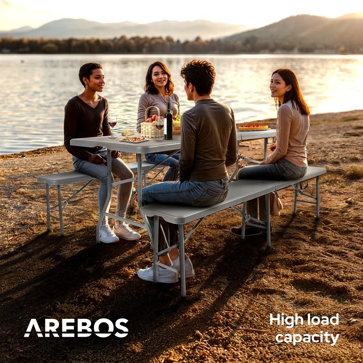 AREBOS Set tenda da birra 3 pezzi tavolo + 2 x panca | set tenda per interni - esterni | set tavolo da birra | pieghevole e con maniglia per il trasporto tavolo da campeggio | Antracite