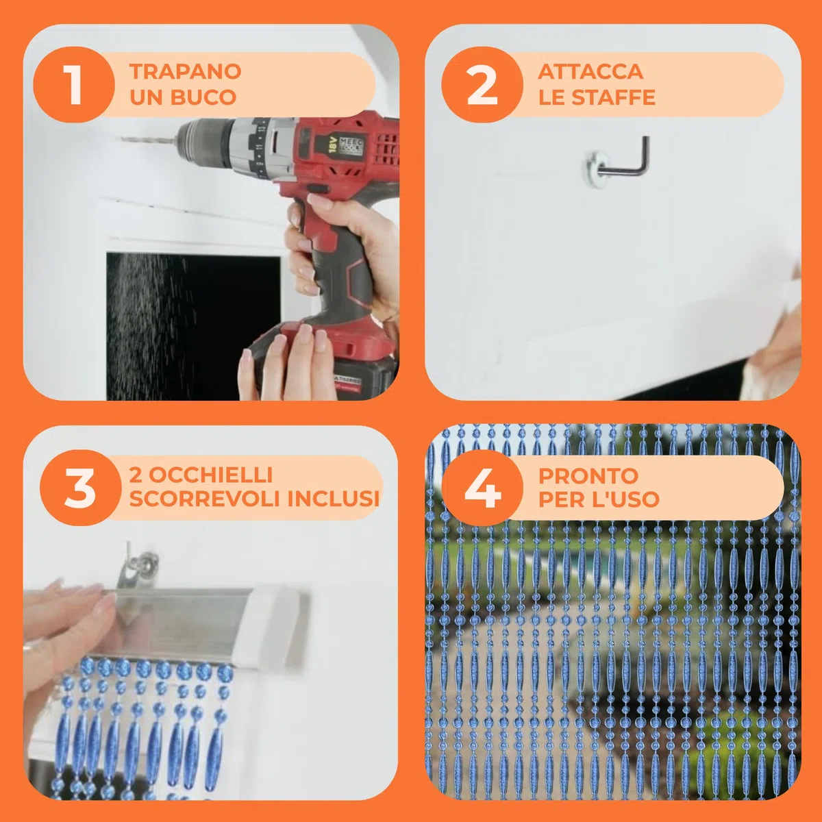Trente Tenda di Perline – Diverse dimensioni e colori, Zanzariera per Porta del Balcone, Perline Anti-Insetti, Tenda Anti-Mosche Blu Zaffiro 100 x 230 cm