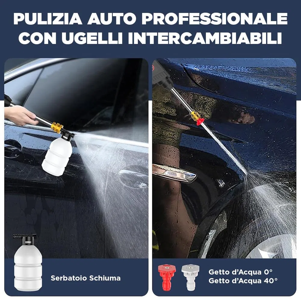 Kit Idropulitrice e Soffiatore Cordless a Doppia Batteria 48V - Lancia Lavaggio a Batteria - Lavaggio Professionale con Filtro, Tubo, Serbatoio e Attacchi - Pulizia Auto Scooter Giardino (Blu)
