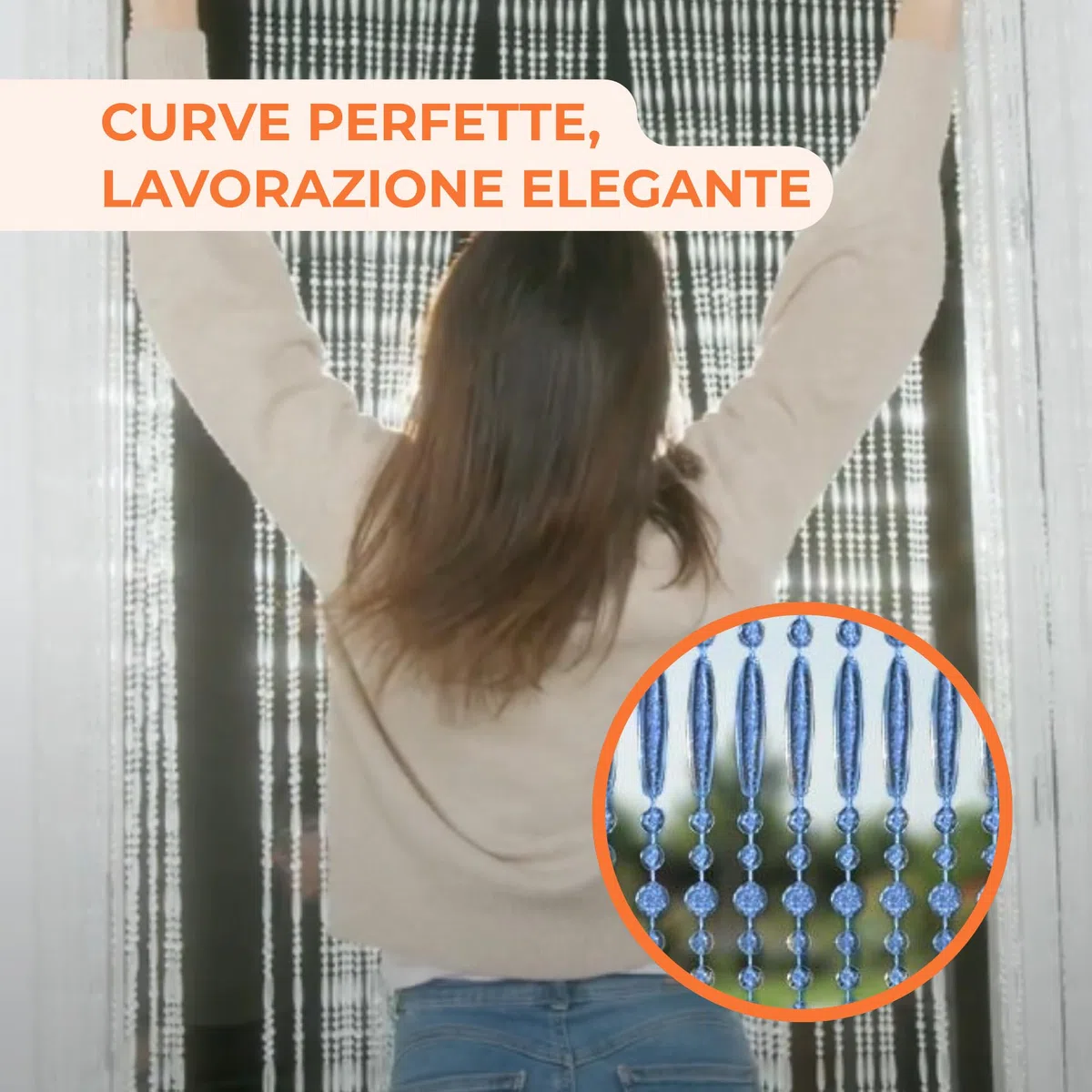 Trente Tenda di Perline – Diverse dimensioni e colori, Zanzariera per Porta del Balcone, Perline Anti-Insetti, Tenda Anti-Mosche Blu Zaffiro 100 x 230 cm