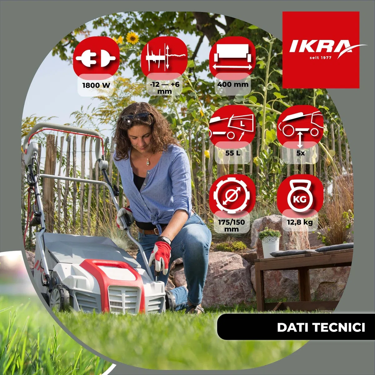 IKRA scarificatore elettrico IEVL 1840, cesto di raccolta 55 l, larghezza 40 cm, 1800W, incl. estirpatore