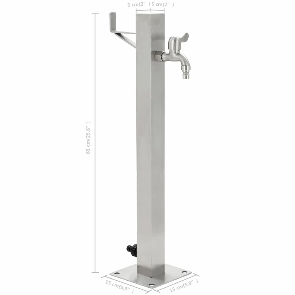 vidaXL Fontanella a Colonna Acciaio Inox 65 cm Quadrata Irrigazione Giardino