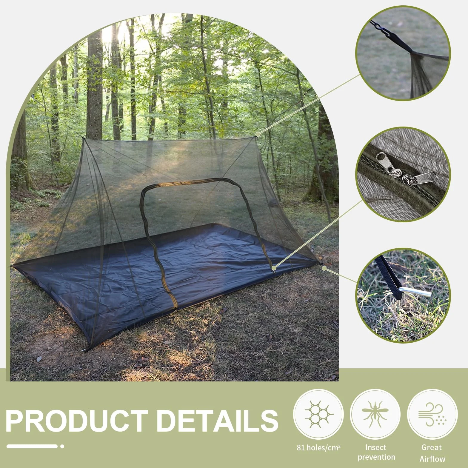 EFUTURETIME Grande Zanzariera da Campeggio, 240X140X110cm, Zanzariera da Viaggio Leggera, Portatile, Tenda Anti-Zanzara Impermeabile con Porta Cerniera per Escursionismo, Tetto A due Falde-Verde