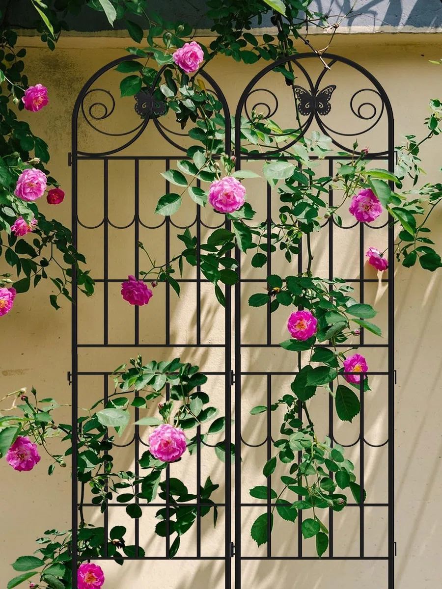 2.2 M Traliccio Giardino Piante Rampicanti, Kalolary Confezione 4 Tralicci Giardino Neri Telaio Piante Rampicanti in Metallo Antiruggine Supporto Piante in Vaso Prato Cortile Fiori Esterno Frutta Viti