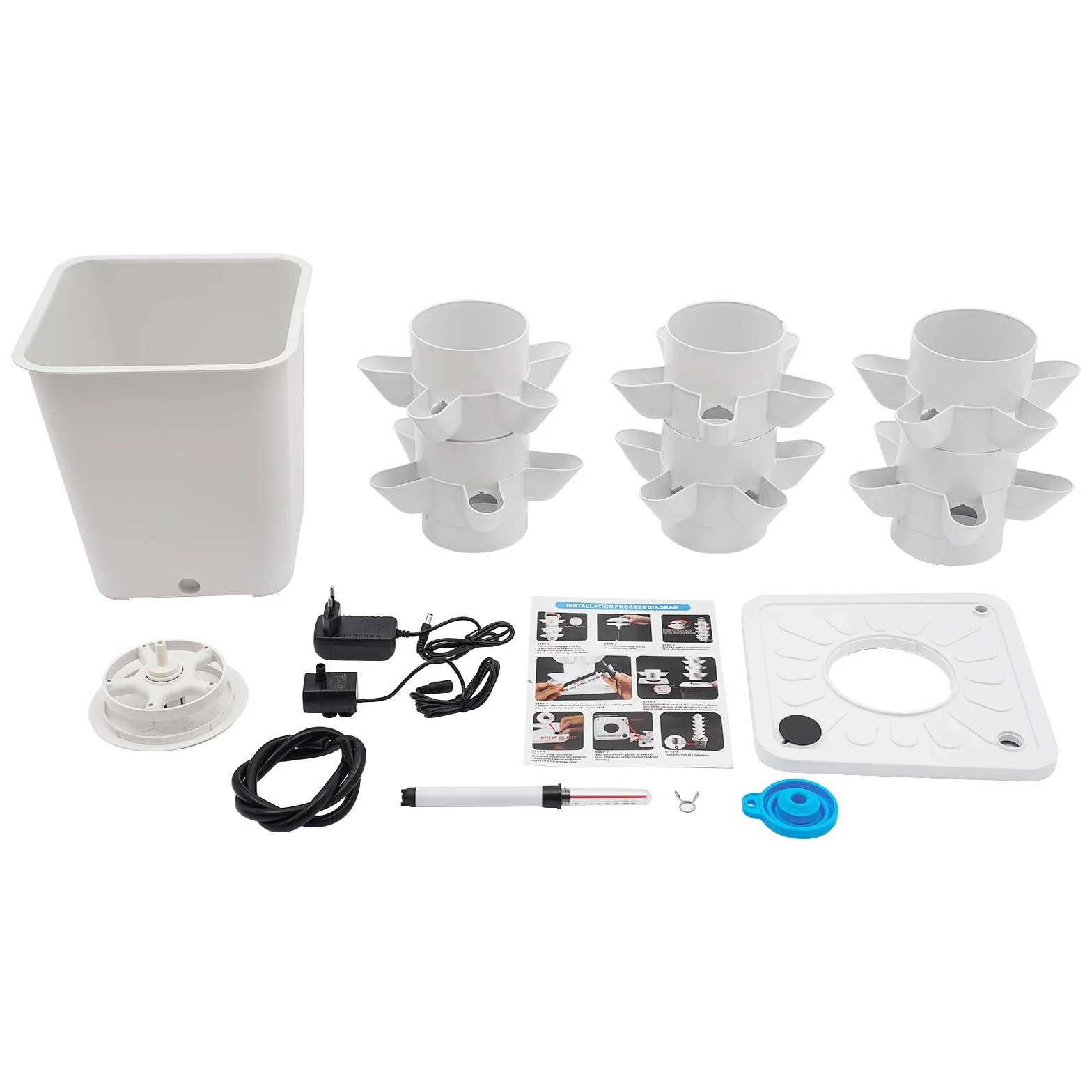Hydroponic Growing System, 6 piani, 30 fori, torre idroponica con serbatoio dell'acqua da 10 l, indicatore del livello dell'acqua, per pomodori, fragole, lattuga, peperoncino, menta