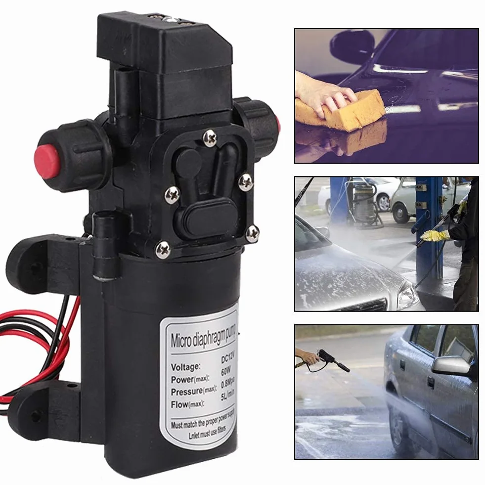 Pompa autoadescante per lacqua, DC12V membrana auto adescante ad alta pressione, pompa ad acqua per lavaggio auto o barca, pulizia e irrigazione giardino, 5L/min, 60 W
