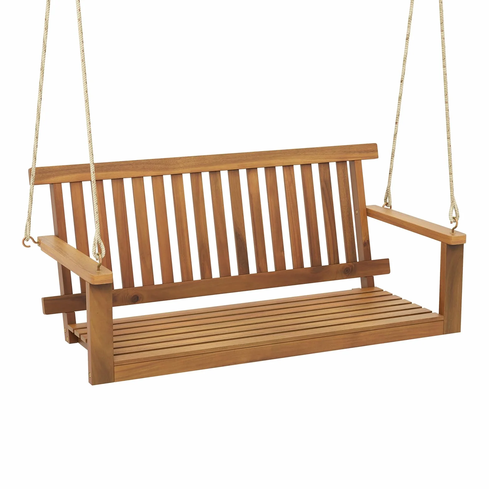 COSTWAY Altalena da Giardino in Legno di Acacia, Panchina Sospesa con 2 Posti, Sedia a Dondolo per Giardino, Sedia Sospesa con Schienale, Portata 360 kg, per Giardino Balcone Cortile