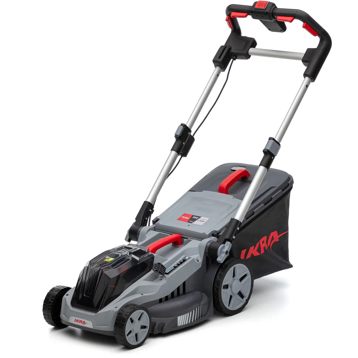 IKRA 36V tosaerba a batteria mulching 3in1 IB-LM 38, prati fino a 400 m², larghezza di taglio 38 cm, altezza di taglio 30-75 mm, compatibile con Bosch
