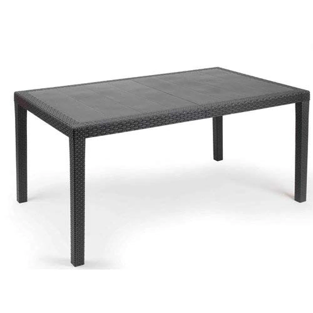Dmora - Tavolo da esterno Imola, Ripiano fisso rettangolare, Tavolo da giardino multiuso effetto rattan, 100% Made in Italy, 138x78h72 cm, Antracite