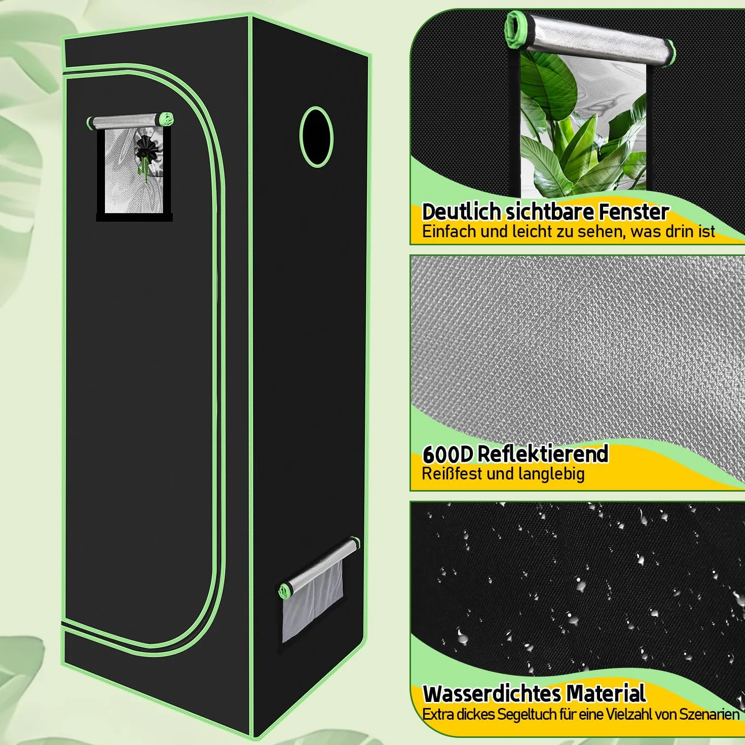 Sonnewelt Tenda da Growbox 600D Oxford Growbox, 100 x 100 x 200 cm Grow Tent, resistente alla luce e impermeabile, per coltivazione in ambienti interni