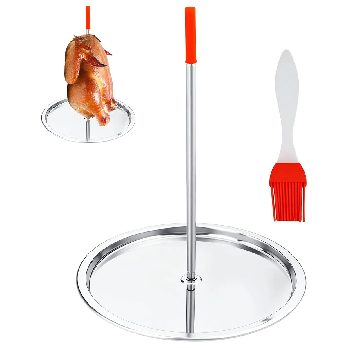 1 Pezzi 21 cm Spiedo Verticale barbecue con Spazzola Olio in silicone, Supporto Verticale in acciaio inox, Spiedino verticale, Girarrosto Cremagliera Verticale,per bistecca