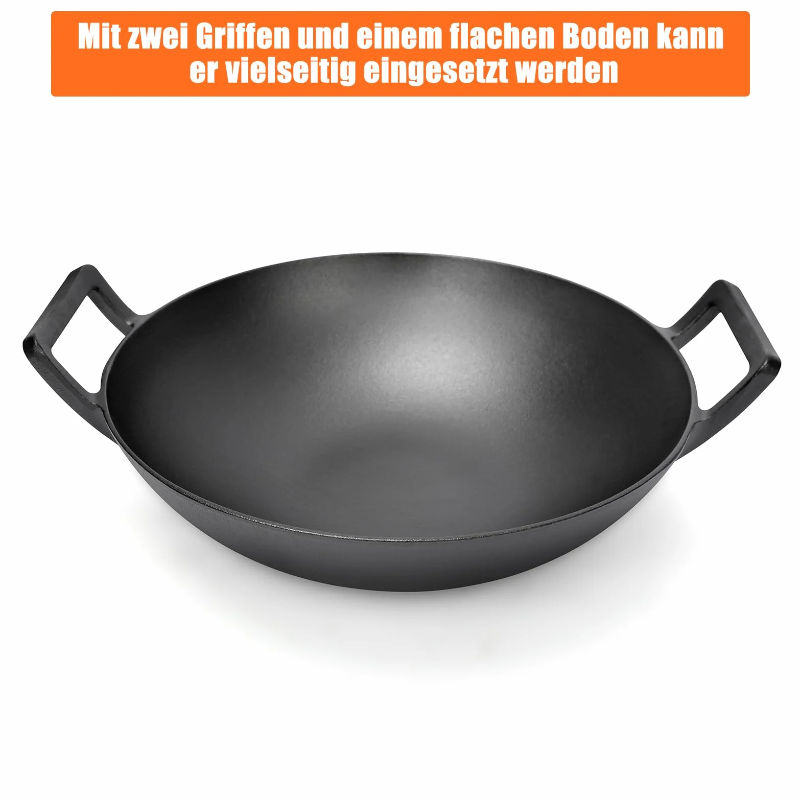 GFTIME Wok in ghisa Ø 36 cm universale per barbecue a gas, grill, induzione, fuoco, Weber Spirit, Genesis gourment, Enders, Weber da 57 cm, pre-stagionata, resistente al calore, non stick, Ø 36 cm