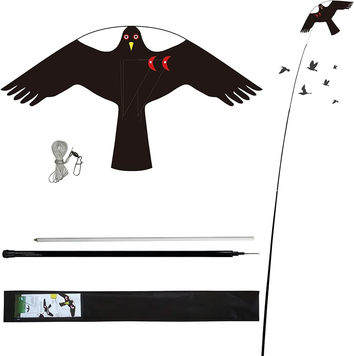 Uccello Spaventatore Volare Aquilone per Colture Fattoria - Protettore Falco con Asta Telescopica da 4m per Giardino