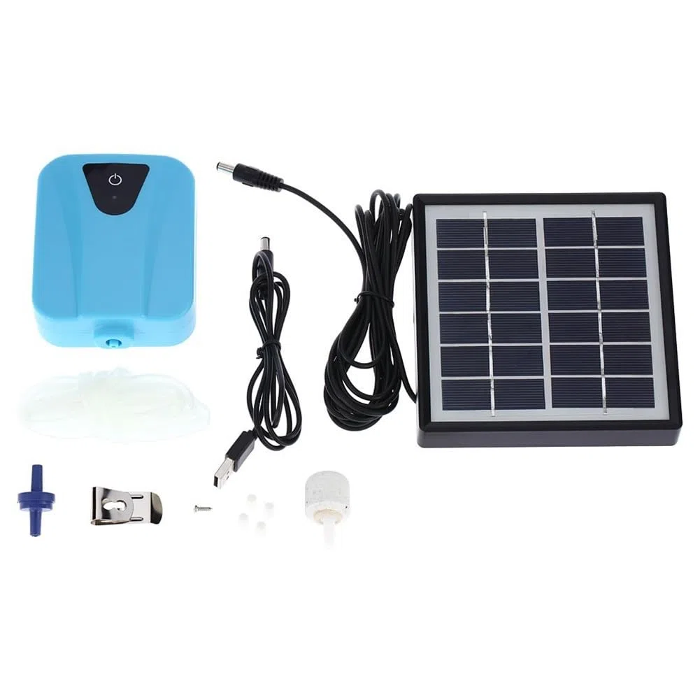 Aeratore per laghetto a energia solare con flusso d'aria da 2 l/min, ossigenazione ABS per laghetti e acquari esterni, include pannello solare, pietra porosa e caricatore CC