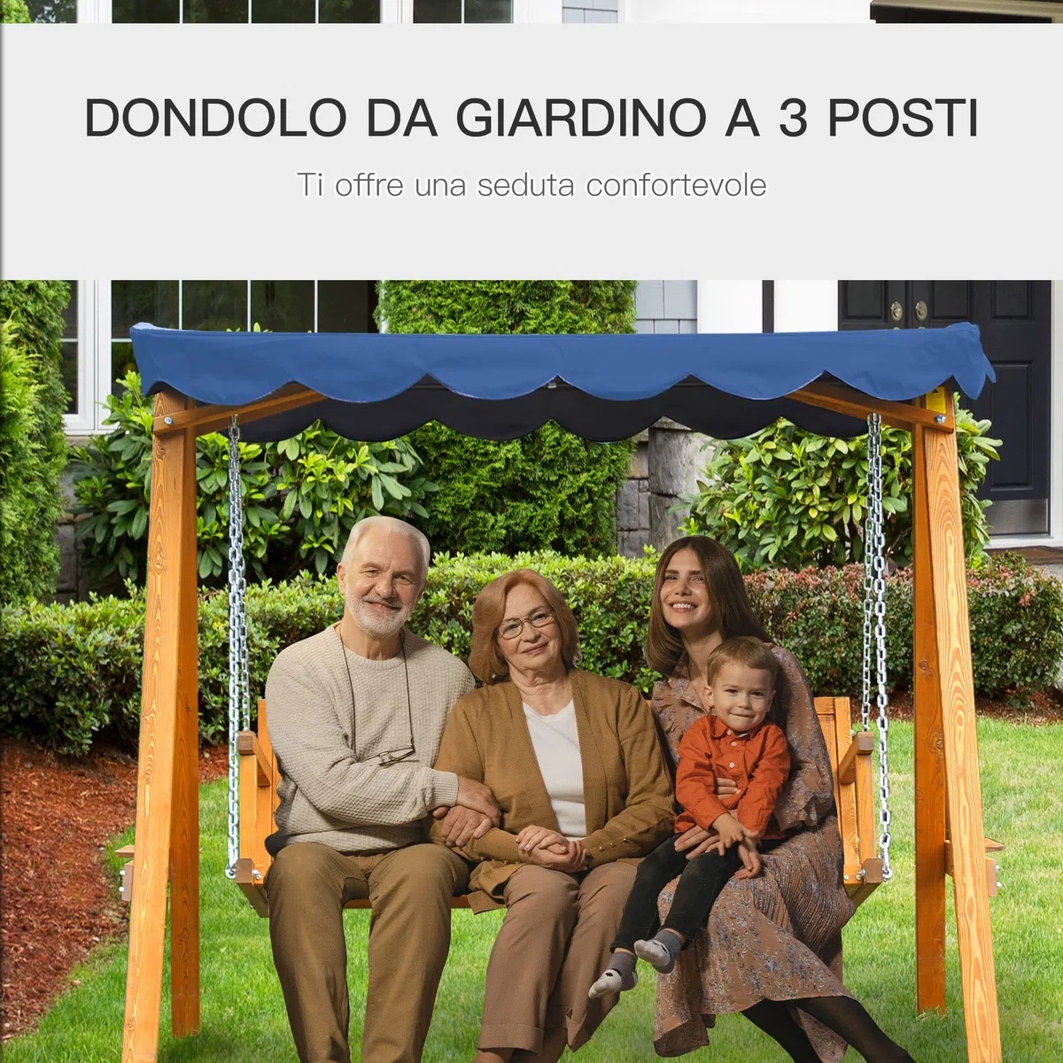 Outsunny Dondolo Polyrattan da Giardino a 3 posti, 2 Cuscini e Baldacchino Ferro Verniciato a Polvere Tetto Idrorepellente Cuscini Sfoderabili 198x124x179cm 360kg