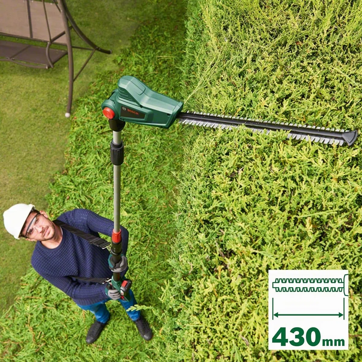 Bosch Tagliasiepi telescopico a batteria UniversalHedgePole 18, Batteria, caricabatteria, confezione in cartone, sistema da 18 Volt, 2,5 Ah
