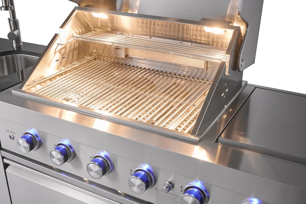 GORILLER Grillmaster Cucina Esterna Selezionata in Acciaio Inox Argento - Include Rosticceria, 4+2 Bruciatori, 296 x 58 x 143 cm - Pre-Montata