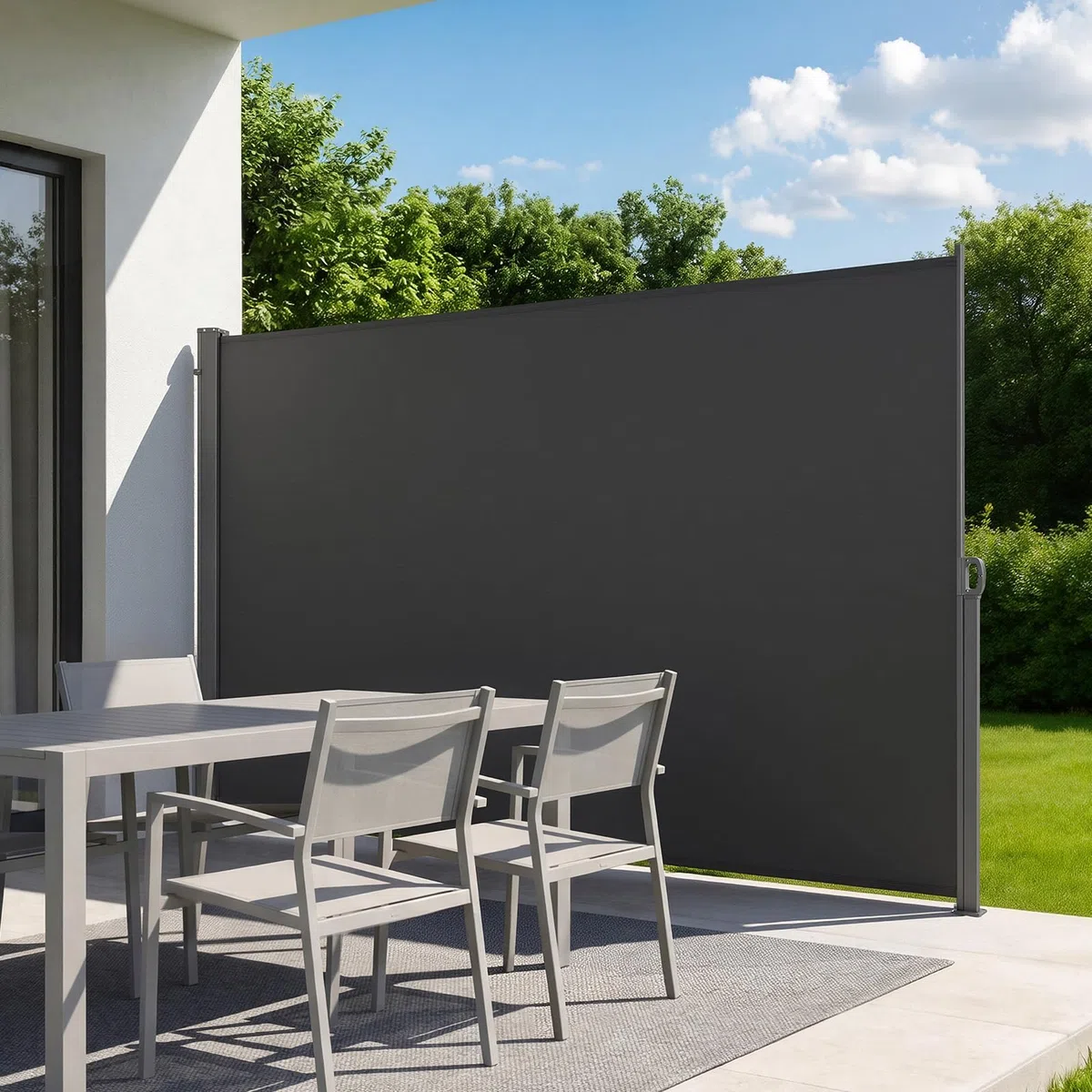 VEVOR Tenda Laterale Retrattile 180 x 300 cm Parasole, Divisorio Paravento per Terrazza con Tessuto in Poliestere, Impermeabile Frangivista Grigio, da Esterno per Giardino Balcone Piscina Terrazzo