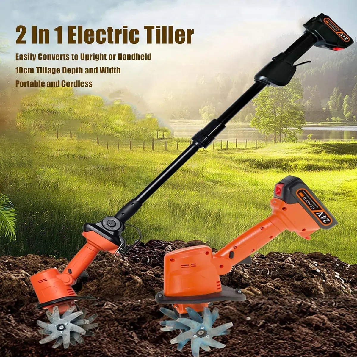 Motozappa Elettrica Da Giardino Senza Fili – Motocoltivatore 21V Con 2 Batterie, Denti In Acciaio A 4 File, Profondità 10cm, Asta Estensibile Da 1,3M – Per Smuovere Il Terreno, Diserbo & Serre