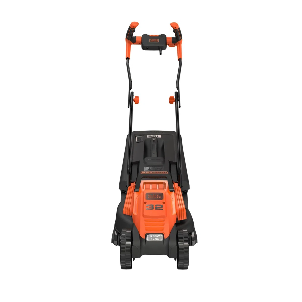 BLACK+DECKER,RASAERBA 1200 W, LARGHEZZA TAGLIO 32 CM, 3 ALT. TAGLIO 20-40-60 MM, E-DRIVE, CAPACITA' CESTO 35 L, IMPUGNATURA VERSIONE BIKE. BEMW451BH-QS