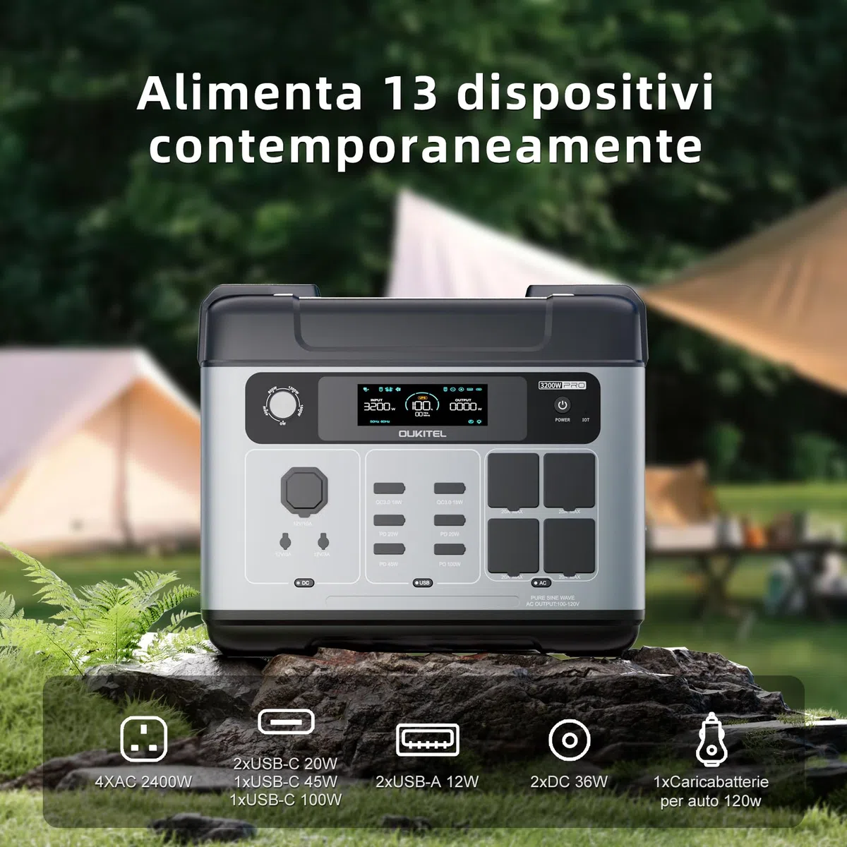 OUKITEL 3200W Centrale Elettrica Portatile con Pannello Solare da 400W, 2048Wh Generatore Solare, Batteria LiFePO4, Controllo APP, Portable Power Station per Campeggio, Camper, Casa