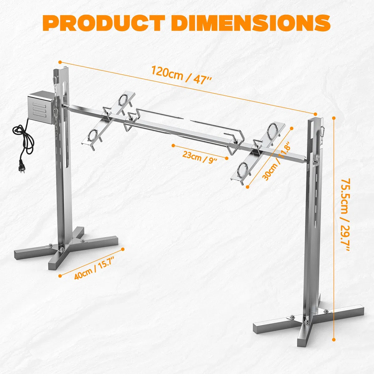 onlyfire Kit per Girarrosto Elettrico per Barbecue con capacità di Carico di 60 kg, Griglia in Acciaio Inossidabile per Maiale Intero e Agnello per Barbecue All'aperto e Arrosto di Maiale