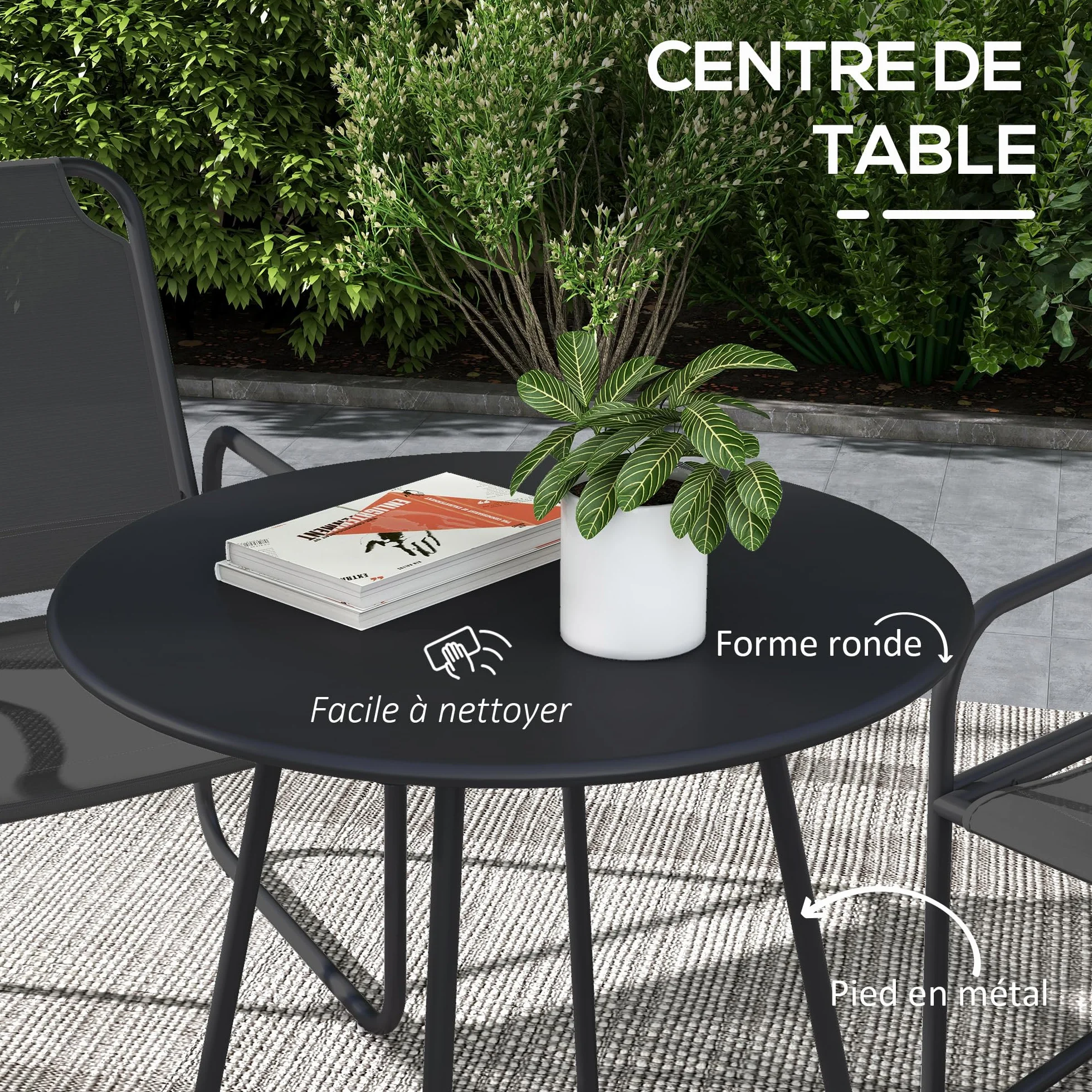 Outsunny Set da giardino 3 pezzi, salotto da giardino, 2 poltrone, 1 tavolo rotondo, acciaio e tessuto traspirante, grigio