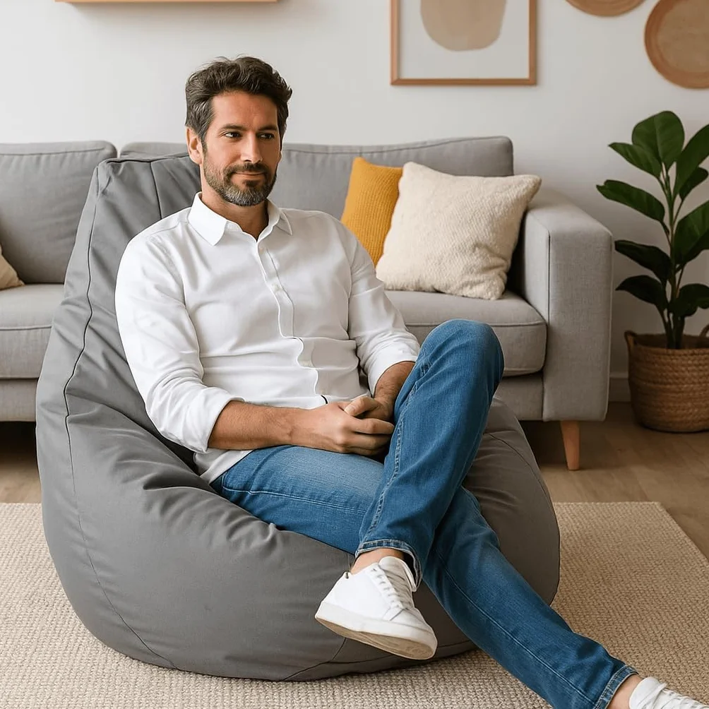 Pouf per esterni e interni, con imbottitura ecologica, cuscino da pavimento, 225 l, grigio