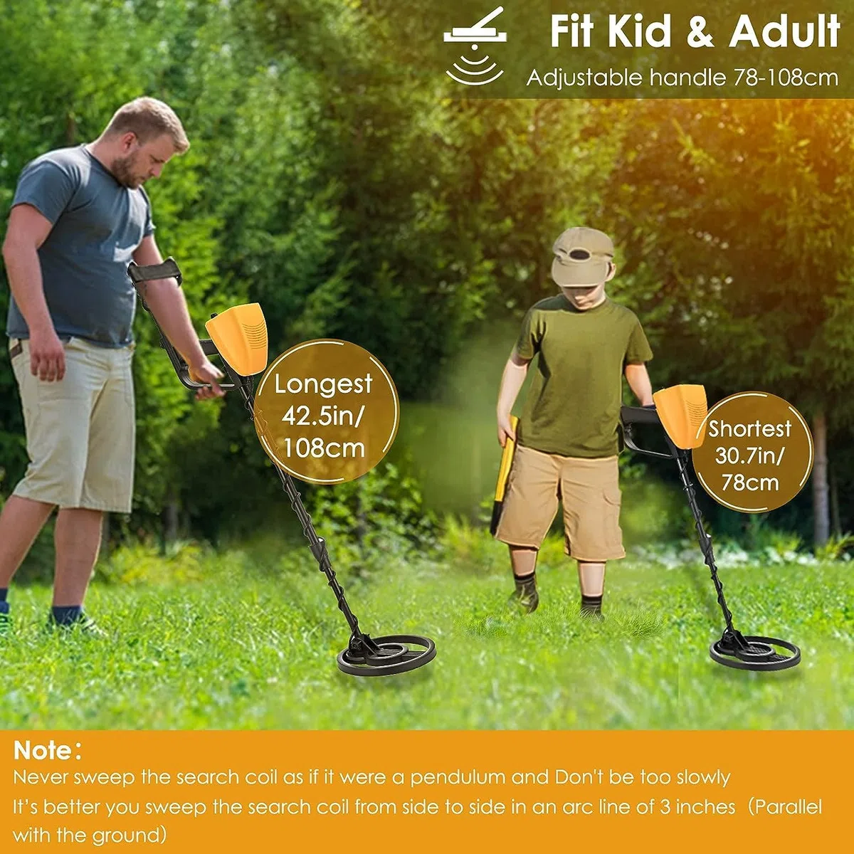 Metal Detector, Metaldetector Professionale con Batteria Ricaricabile, Metal Detector 2lbs per Principiante Adulto Bambini, Altezza Regolabile 78-108 cm, Modalità DISC e All Metal