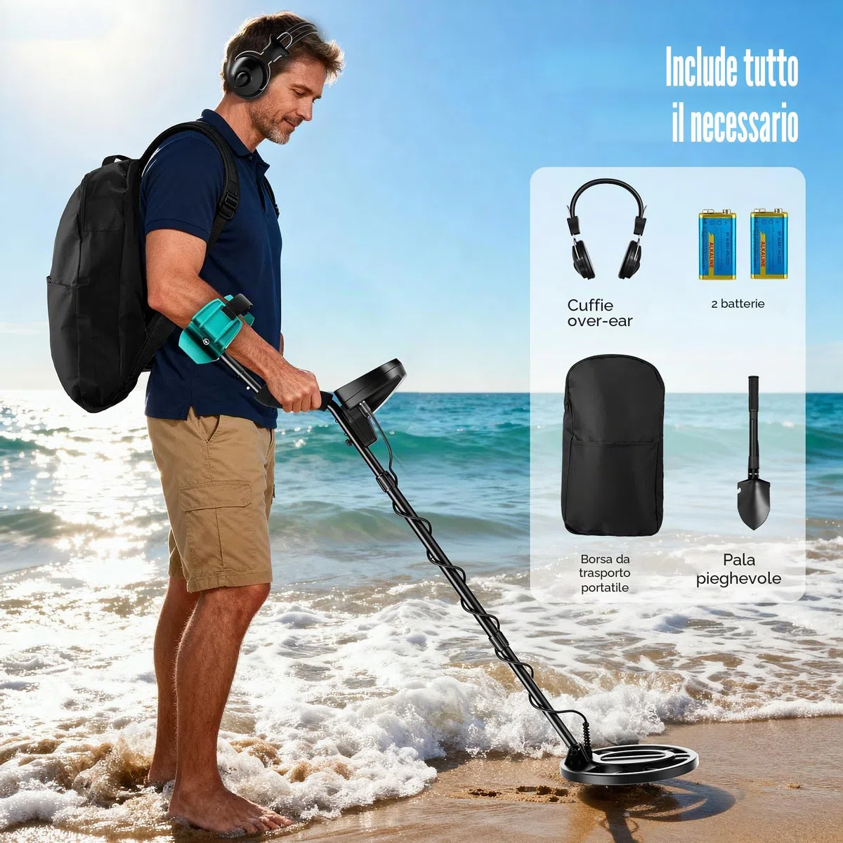 Metal Detector Professionale, 2025 Nuovo Modello Pieghevole, 5 Modalità ad Alta Precisione, Bobina Impermeabile IP68, Display a Colori, Sensibilità Regolabile, Chip DSP Avanzato