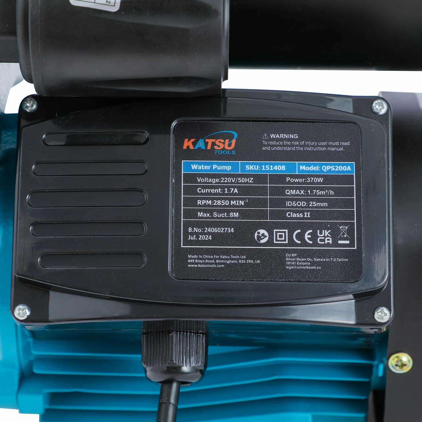 KATSU Tools Pompa di aumento della pressione dell'acqua Controllo della pressione semiautomatico Autoadescante 370W Adatto per rubinetti dell'acqua domestici da giardino 151408