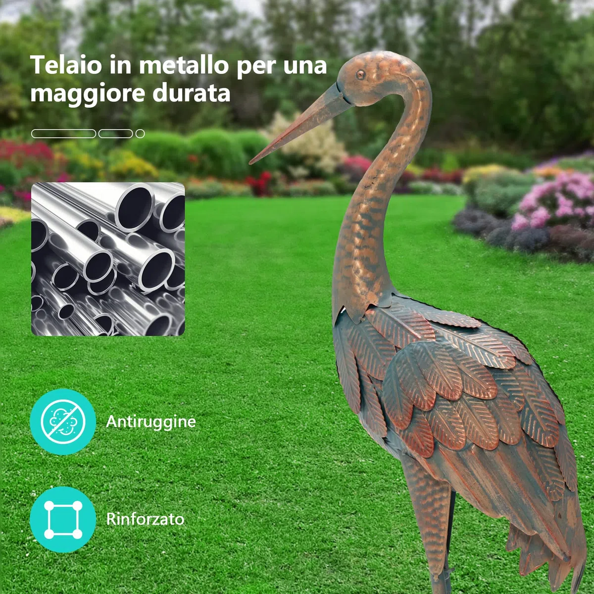 COSTWAY Statue da Giardino in Metallo, Set di 2 Sculture da Esterno ed Interno, Ideale per Casa, Patio, Prato e Cortile (Modello 2)