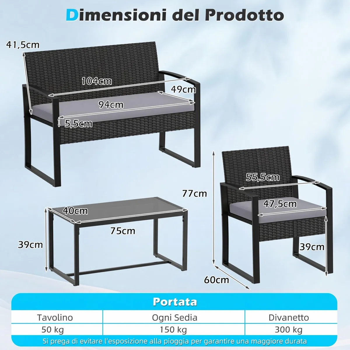 COSTWAY Set Salotto da Giardino a 4 Pezzi, Divanetto in Rattan con 2 Poltrone Ergonomiche e Tavolino con Piano in Vetro Temperato, Set Mobili da Esterno con Cuscini per Balcone e Patio (Grigio)