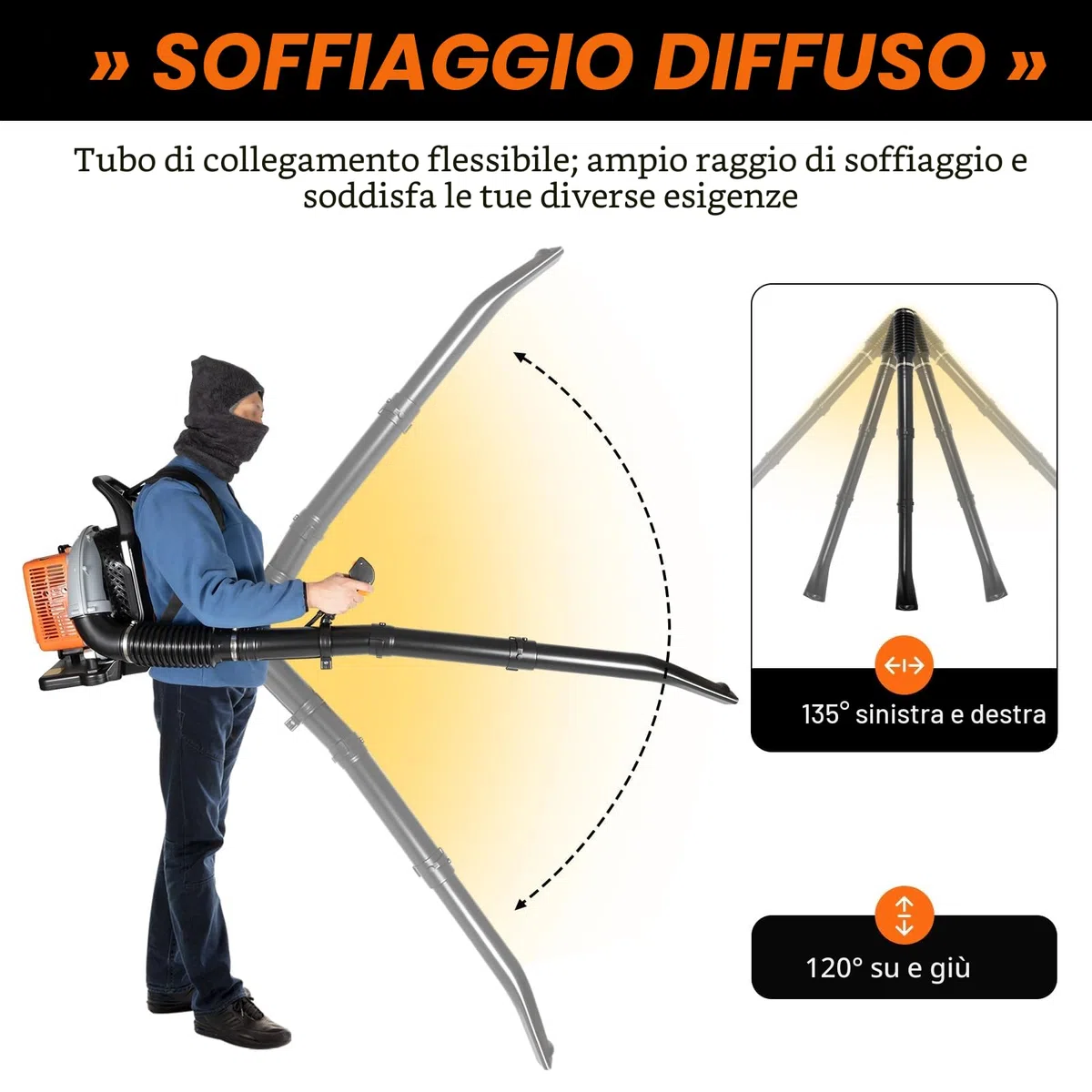 Soffiatore a benzina da 65 CC, 2 tempi Soffiatore Scoppio, 3,6 CV, soffiatore ad aria, per soffiare foglie, sabbia, ghiaia e neve.