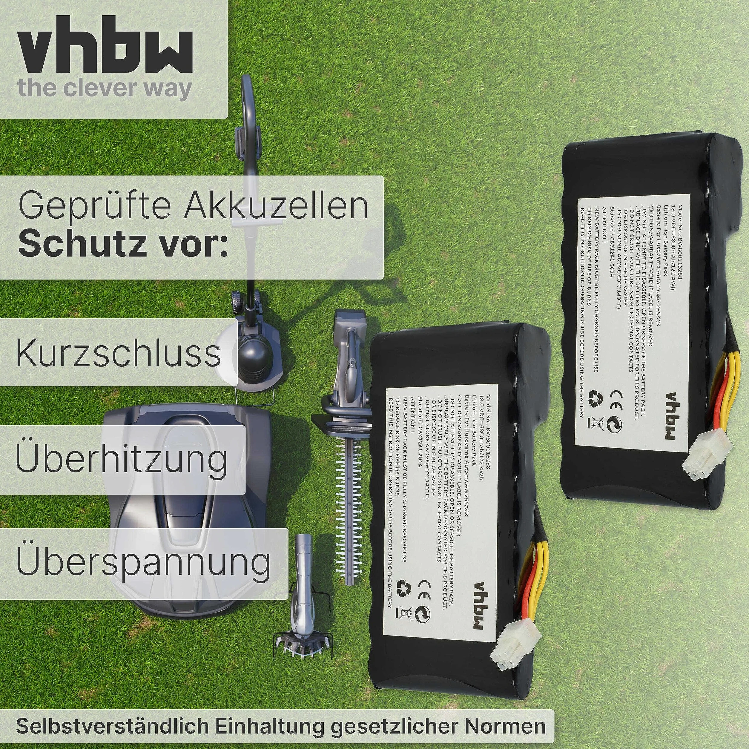 vhbw 2x batteria sostituisce Husqvarna 589 58 57-01, 593 1 141-02, 593 11 41-03, 593 11 41-01 per robot tagliaerba 6800mAh 18V Li-Ion