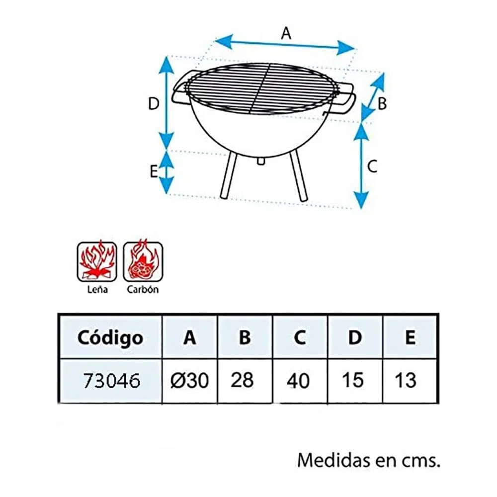 IMEX EL ZORRO 71426.0 Barbecue da Tavolo Rotondo con griglia zincata, Nero, 30 x 28 x 40 cm