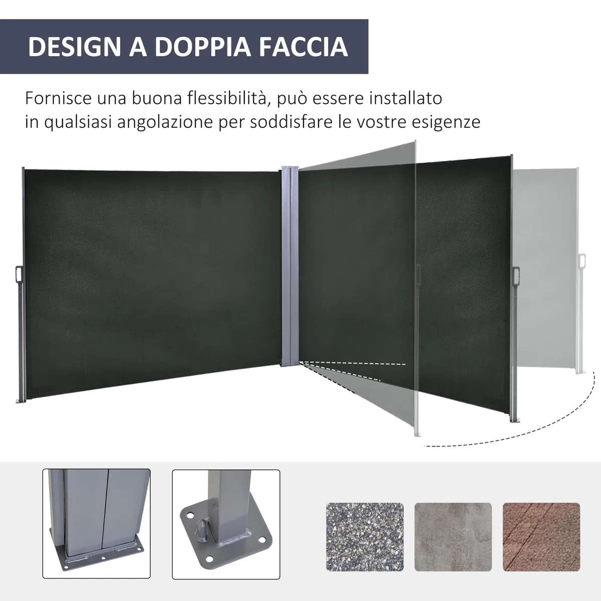 Outsunny Tenda Laterale Retrattile con Maniglia, Frangivista Balcone in Metallo e Poliestere 180 g/m², Anti UV, per Privacy da Esterno, per Balcone Giardino, 600x180 cm, Grigio