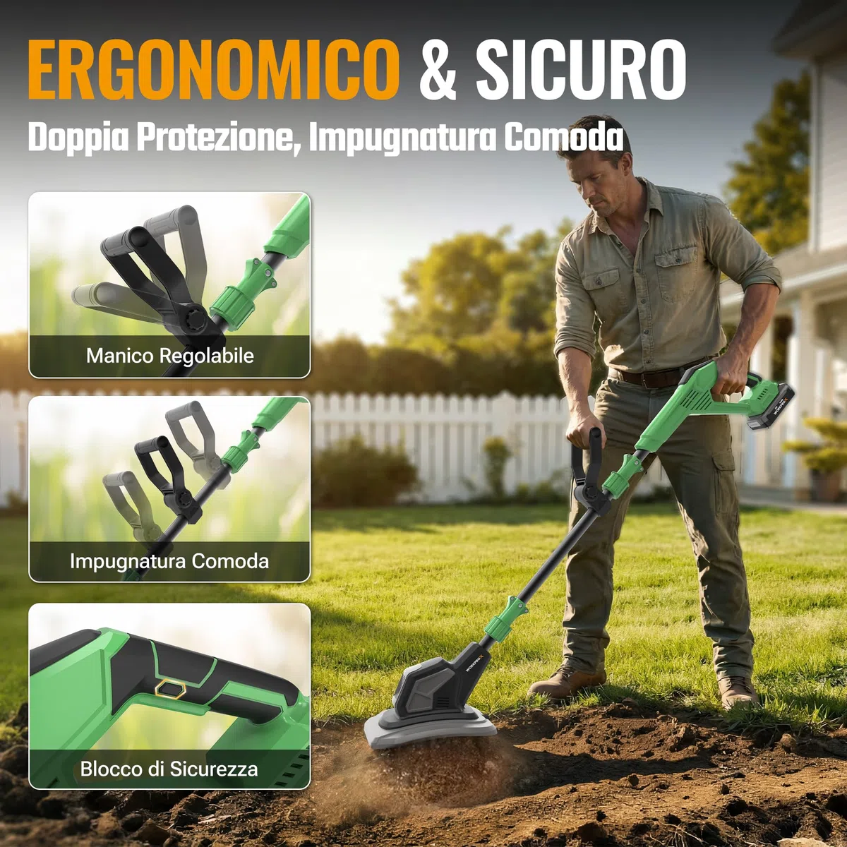 WORKPROX Motozappa Elettrica Senza Fili 20V, Lavoro 20 cm x 20 cm, Velocità 280 giri/min, Motozappa a Batteria da 4,0 Ah, Leggera 4,7 kg, Compatto per Giardino, Orto e Frutteto