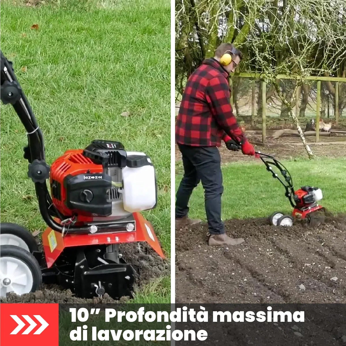 BU-KO 52CC Garden Petrol Tiller Motore 3HP 2 Tempi Prato Terreno Coltivatore Rotovator Motore Leggero Compatto Compatto Impugnatura sicura Impugnatura costruita per durare Affidabile e Resistente
