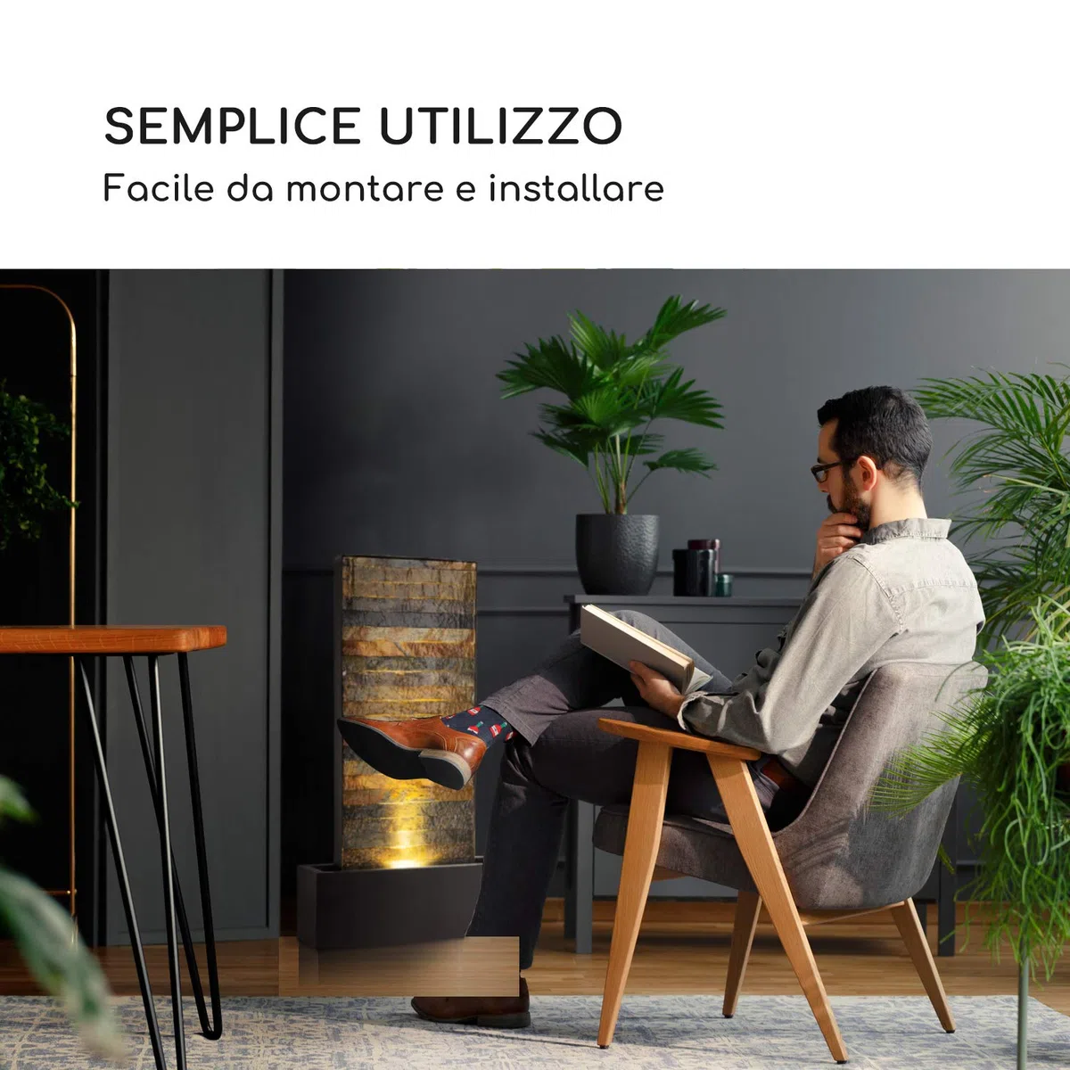 Blumfeldt Raincastle - Fontana Decorativa da Giardino e da Interni, Circolazione Continua Acqua con Loopflow Concept, 12 LED, Pompa da 8W, Protezione: IPX8, Metallo Galvanizzato, Ottica in Mattoni