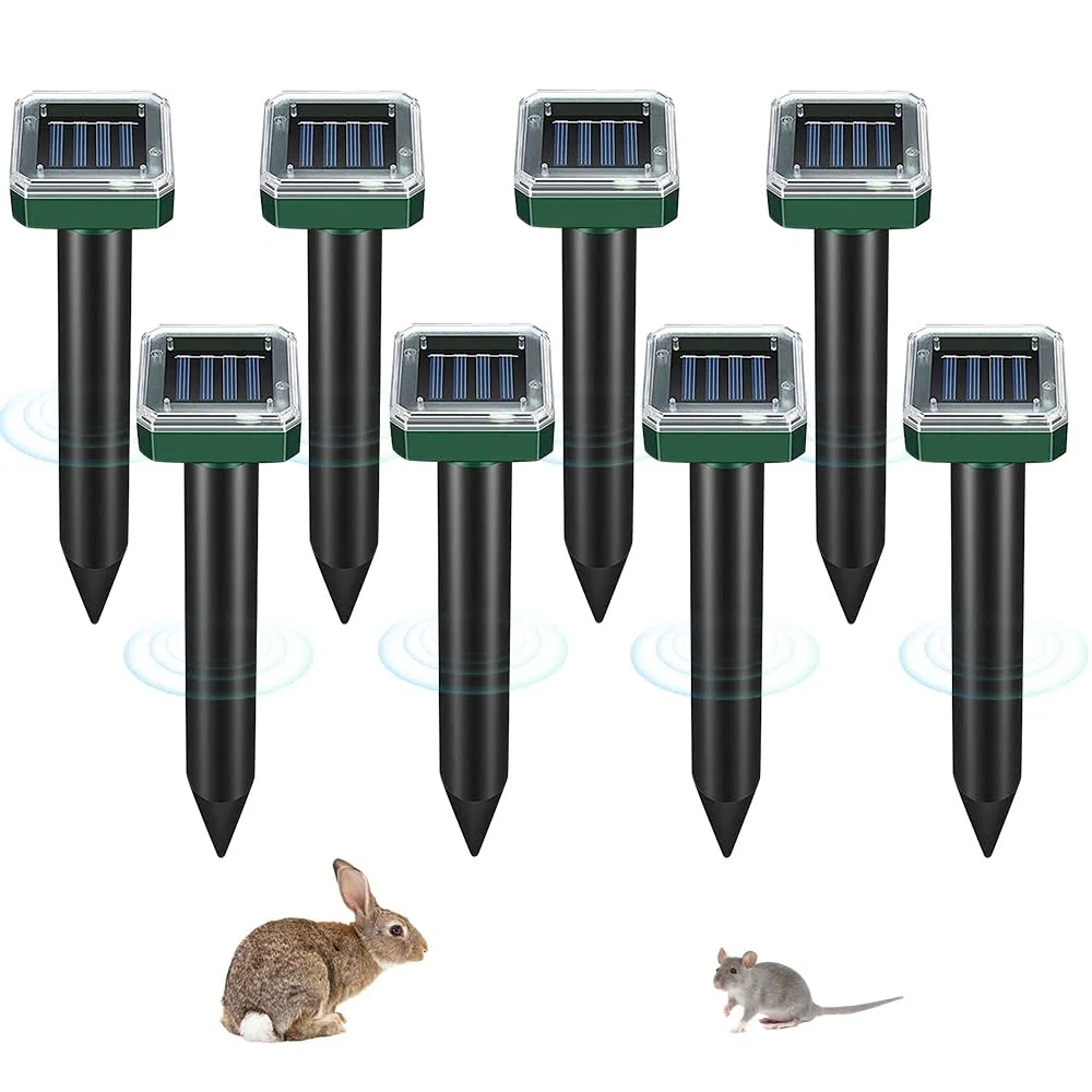 8 Pezzi Solare Repellente Ultrasuoni per Topi, Dissuasori per Topi da Esterno con IP65 Impermeabile, Adatto per Respingere Talpe, Talpe di Campagna, Serpenti e Gopher in Giardini (Quadrilatero)