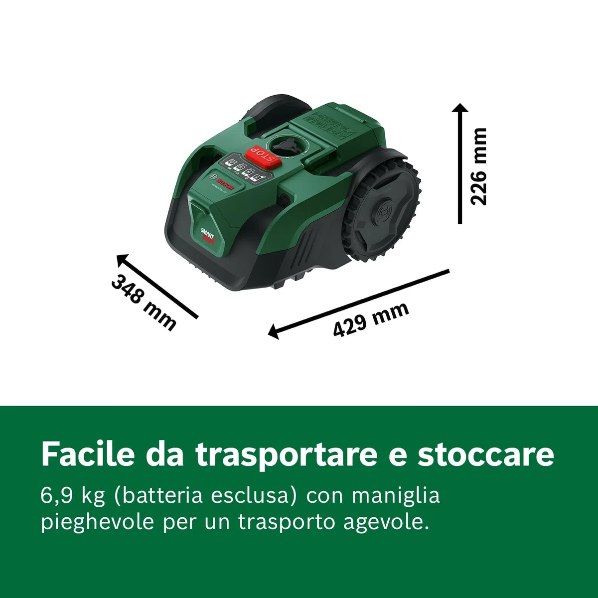 Bosch Robot rasaerba a batteria VISIMOW18V-100 (per prati fino a 100 m², larghezza di taglio: 16 cm, altezza di taglio: 20-60 mm, con lame di ricambio, inclusi batteria e caricabatteria)