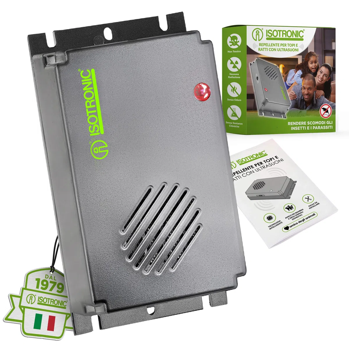 ISOTRONIC repellente topi ultrasuoni ratti disinfestante interni luce orientamento inclusa deterrente senza veleno trappola portata 30m² 1 unità efficace casa soffitta garage protezione difesa stop