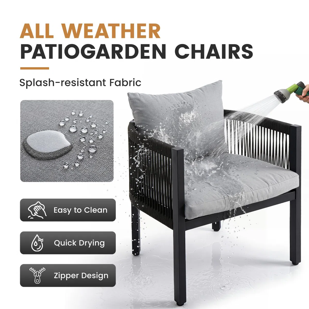 Ya-Home Set di 4 Sedie da Giardino, Poltrone Rotonde per Patio con Schienale a Intreccio in Corda Aperto, Sedie da Esterno Moderne con Rivestimento in Tessuto, Ideali per Balconi e Cortili, Grigio