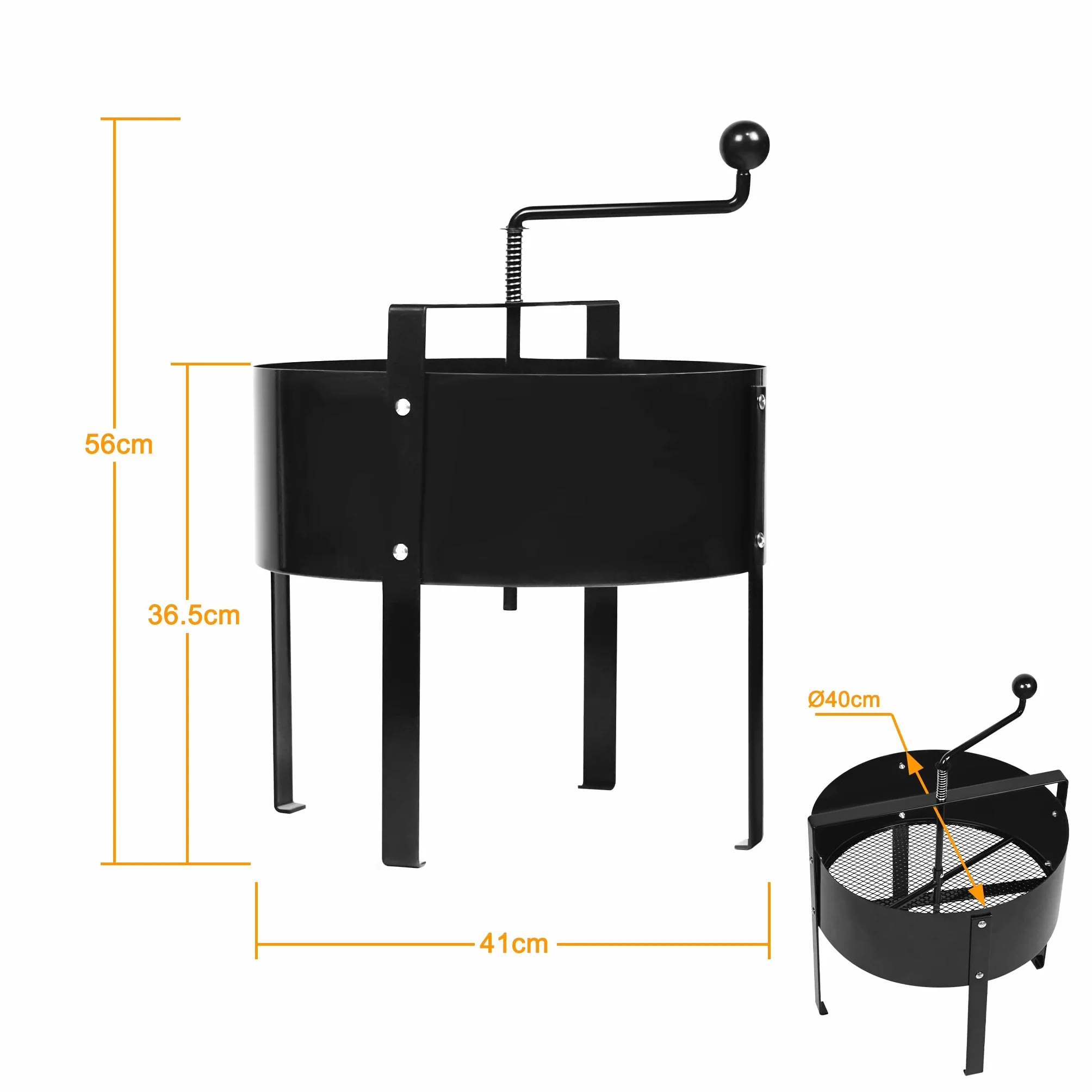 UISEBRT Setaccio da Giardino a manovella, Setaccio rotativo per compost, Ø 40 cm, in metallo, per pietre, compost, erbacce, sabbia, nero