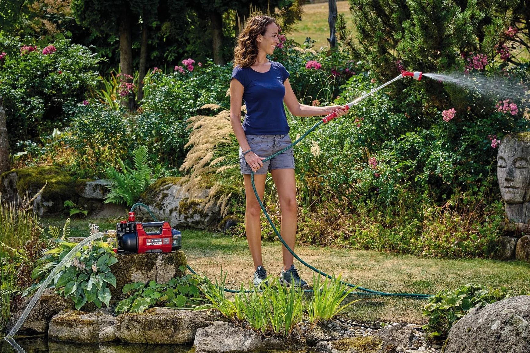 Einhell Pompa da giardino a batteria AQUINNA 18/28 Power X-Change (18 V, max. 2800 l/h, portata max. 25 m, modalità ECO/boost, protezione antigelo, protezione da sovraccarico, senza batteria)