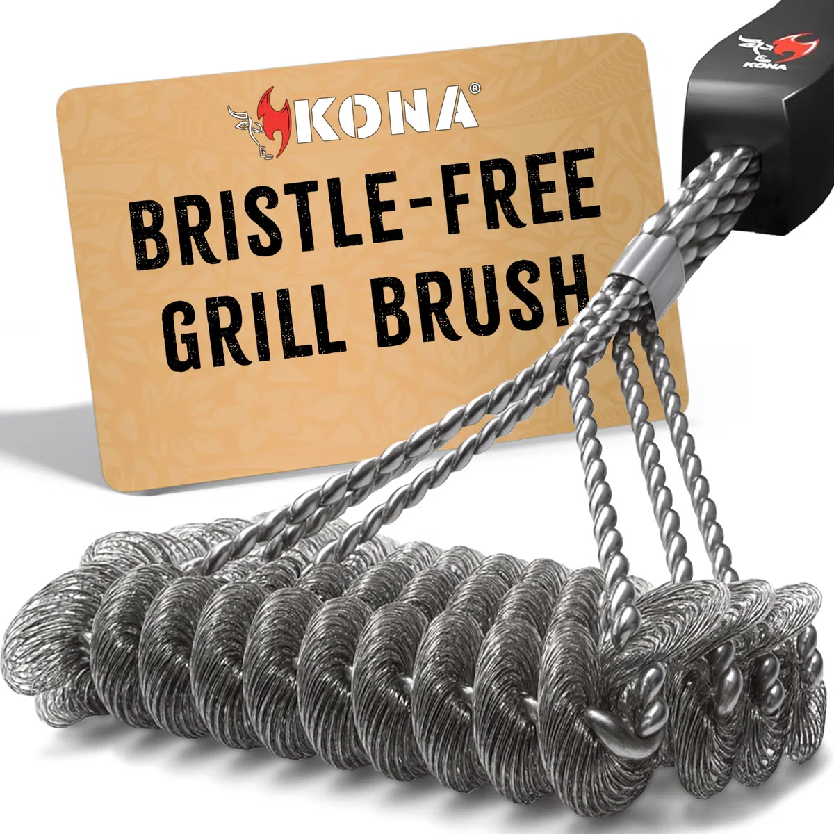 Kona Safe/Clean - Spazzola per barbecue senza setole, per barbecue all'aperto, 100% in acciaio inox, resistente alla ruggine, sicura per porcellana, ceramica, acciaio, ghisa, regalo per grigliate